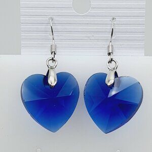 Royal Blue Crystal Heart Dangle Earrings, AZFA1182